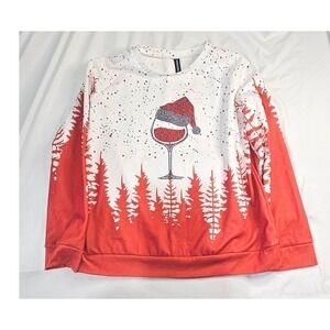 Noracora Womens Christmas Wine Glass Santa Hat Sweatshirt Red White Size M